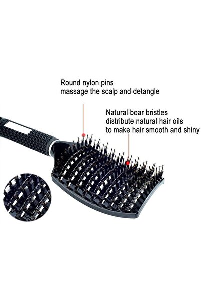 Best Ladies Women's Nylon Detangling Bristle Curved and Vented Scalp Massage Dry & Wet Hair Brush (Black