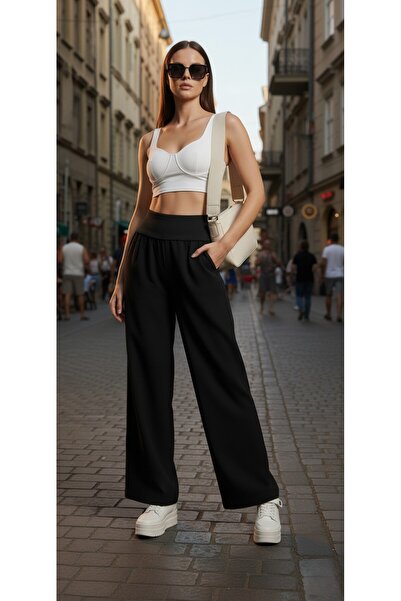 The High Waist Wide Leg Cotton Elastic Women's Trousers