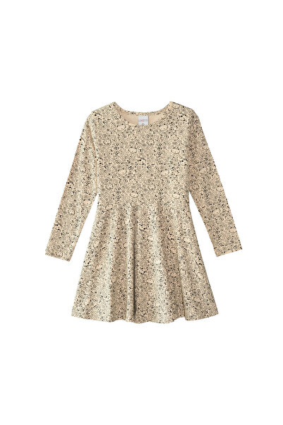 LOVETTI Girl's Flower Cat Pattern Long Sleeve Dress