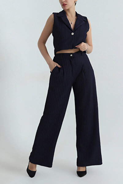 VıoShıne Women's Lined Wrinkled Fabric Two-Piece Set