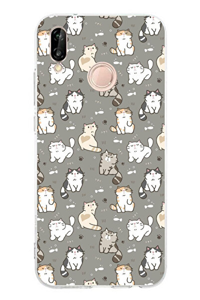 TechTree حافظة سيليكون متوافقة مع هاتف Huawei P20 Lite Little Cute Cats مطبوع