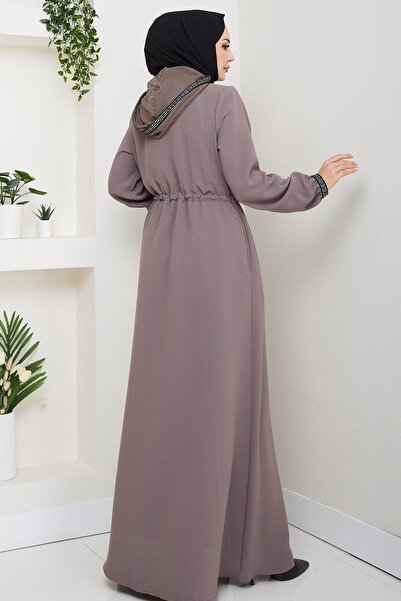 hafsamina File Hooded Tie-Up Ferace Light Brown Hm2360