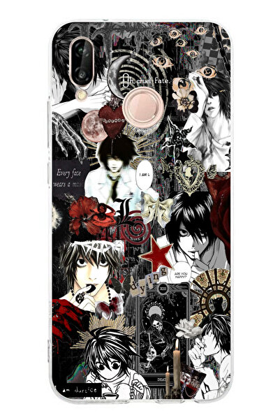 TechTree حافظة سيليكون مطبوع متوافقة مع هاتف هواوي P20 لايت بتصميم كولاج ديث نوت