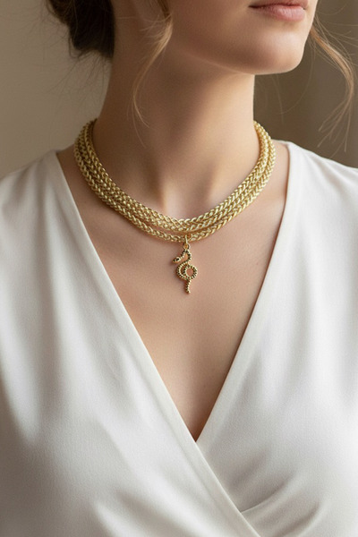 Modex Gold Yellow Multi Chain Snake Cobra Detail Necklace (40+5cm)