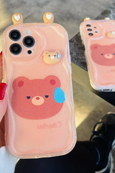 Glazef Samsung S23 Fe Transparent Case with Bear Design and Printed Camera Surround Protection