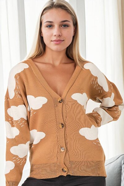Dewberry Z9009 Cloud Detail Cardigan-Camel