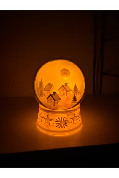 Rex Aksesuar LED Işıklı Plastik Kar Küresi – Kış Köyü Temalı Gece Lambası / D...