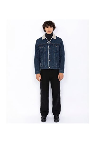 Schott NYC Geacă albastră pentru bărbați Trucksherpa Schott