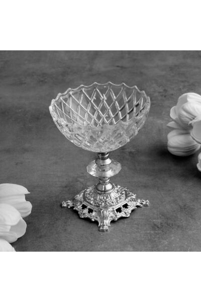 Efegil cană de desert cu picior argintiu 12x12x14 cm, transparentă