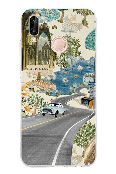 TechTree حافظة سيليكون متوافقة مع هاتف هواوي P20 لايت باللون الأخضر الفني مطبوع