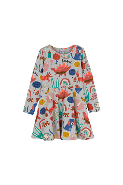 LOVETTI Girls' Roaring Animals Pattern Long Sleeve Dress