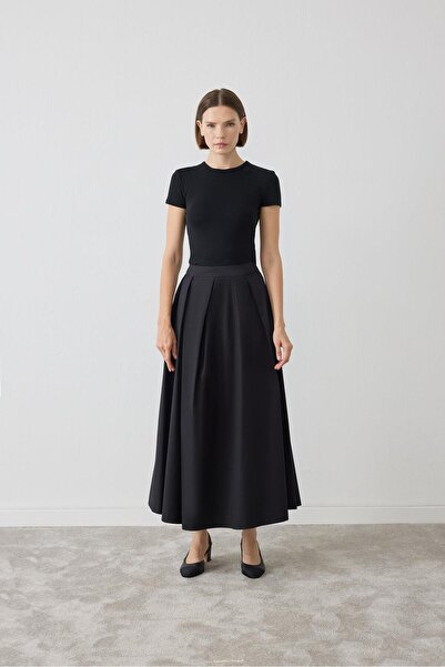 TERZİ DÜKKANI MEVA GABARDİN PİLELİ ETEK SİYAH