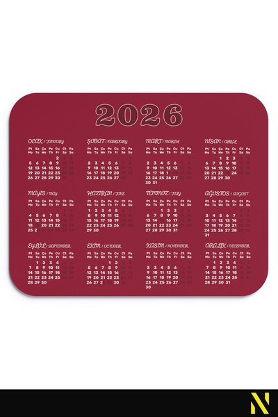 nilizma 2026 Calendar Burgundy Ergonomic Mouse Pad with Non-Slip Surface Ideal Mousepad for Home and Office Use