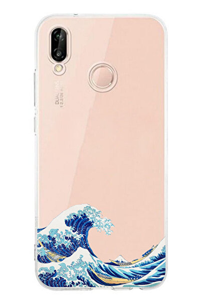 TechTree حافظة سيليكون مطبوع متوافقة مع هاتف هواوي P20 لايت بتصميم موجة كاناغ...