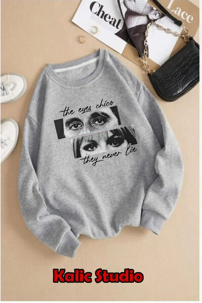 Kalic Studio Eyes Don'T Lie Oversized Sweatshirt Crew Neck Gray