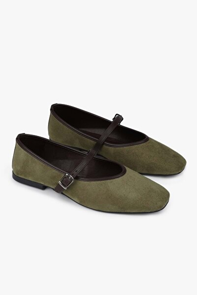 Shoeberry Women's Lunel Oil Green Suede Ballerinas