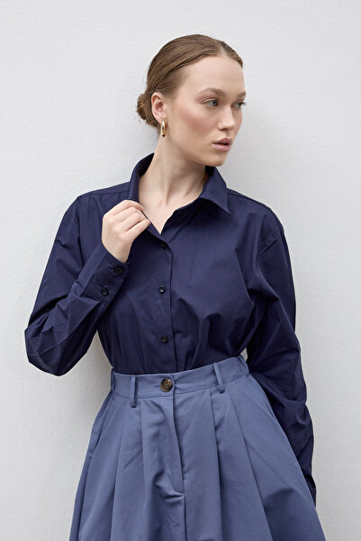LADYA COLLECTION Cămașă Alba din bumbac, croială clasică, albastru marin
