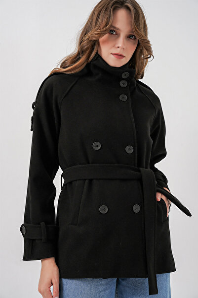 Bigdart Women's Belted Cashmere Coat 9162 - Black