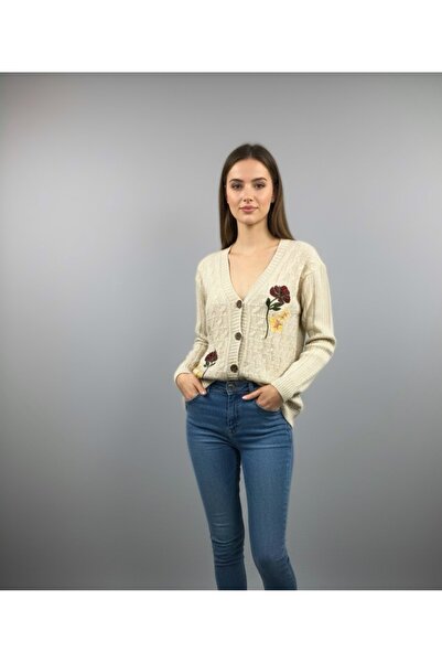 rushana Cardigan tricotat cu textura moale, cu decolteu în V, pentru femei