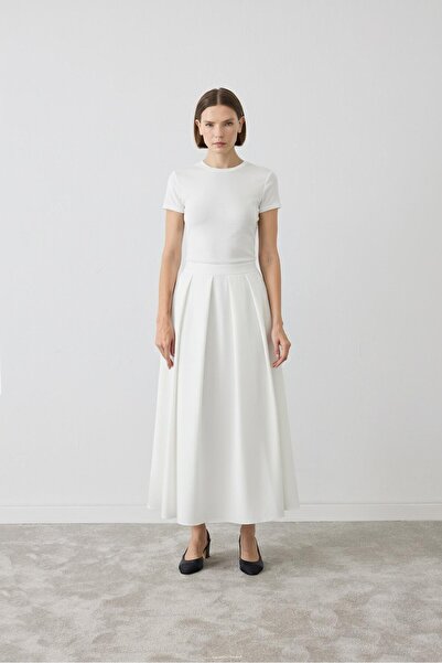 TERZİ DÜKKANI MEVA GABARDİN PİLELİ ETEK BEYAZ