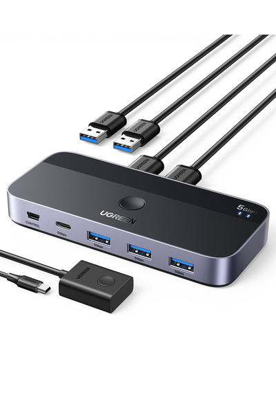 Ugreen USB 3.0 2-in-4 Çift Ekran Paylaşımlı 5Gbps 1xUSBC, 4xUSB-A Switch, 15705