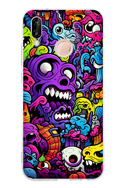 TechTree حافظة سيليكون متوافقة مع هاتف هواوي P20 لايت من Psychedelic Colorful...
