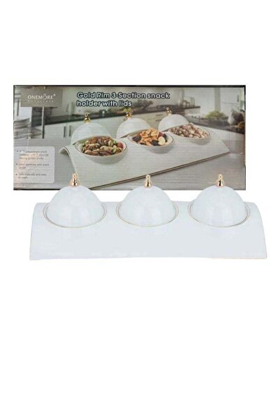 ONEMORE حامل وجبات خفيفة ذهبي بثلاثة أقسام مع أغطية
