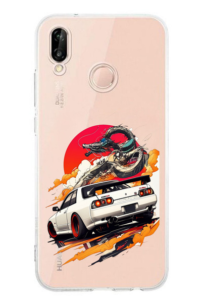 TechTree حافظة سيليكون متوافقة مع هاتف هواوي P20 لايت بتصميم GTR Sun Dragon م...