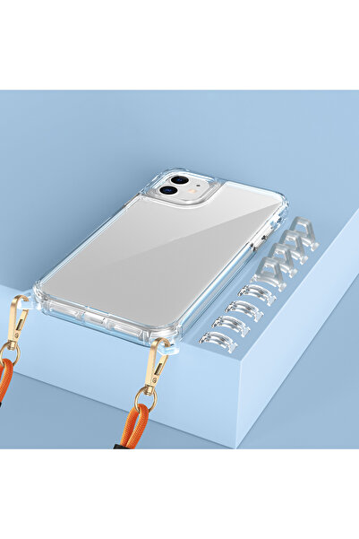 zore iPhone 11 Case Aihttgli Senk Snap Silicone Cover with Attachable Strap - Transparent