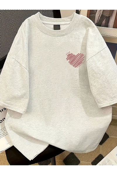 Eritqaa Unisex Oversized T-Shirt Striped Heart Pattern