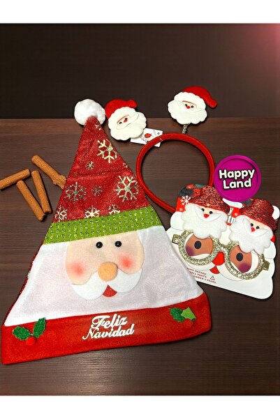 Happyland Yılbaşı Noel Babalı Aksesuar Seti Lüks (Noel Baba Şapka,Gözlük,Taç ...