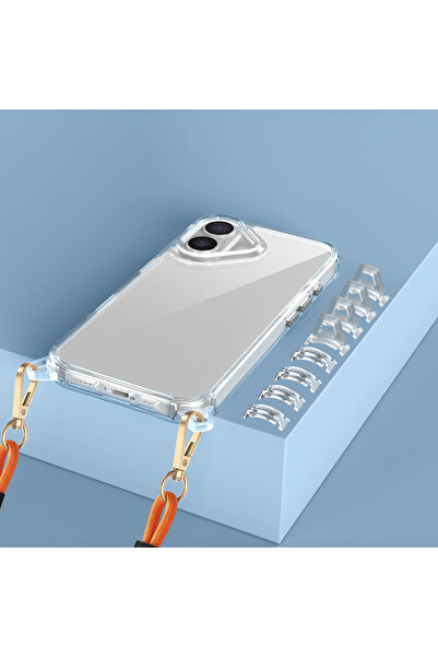 zore iPhone 16 Plus Case Aihttgli with Attachable Strap Senk Snap Silicone Cover-Transparent