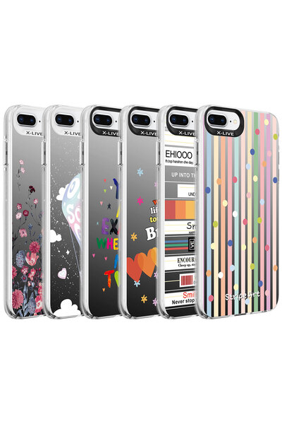 zore iPhone 8 Plus Case Patterned Senk Silver Hard Cover - Flower