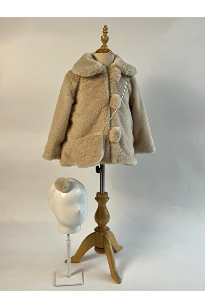 miaras baby Girl's Bandana Plush Coat with Pompom Detail