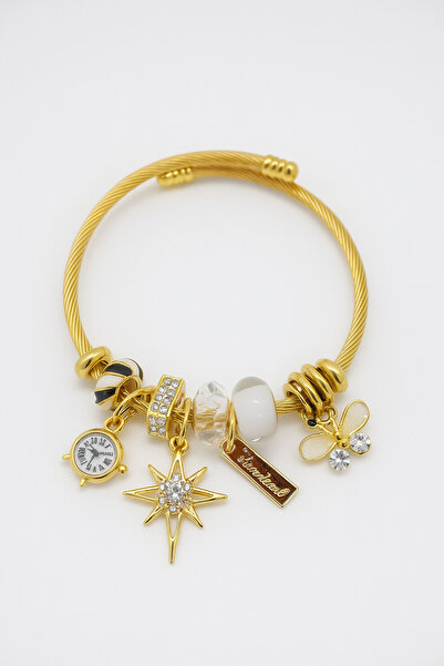 MakeWell سوار من الفولاذ المقاوم للصدأ بلون ذهبي مع تصميم نجمة وسمكة وقطة للأطفال