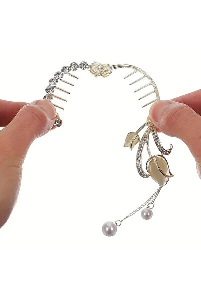 Shehlaa Ancient Style,Stone, Pearl Tulip Tassel Hairpin, Ponytail Clip, Stylish, Gift