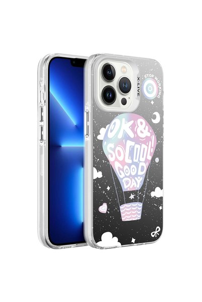 zore iPhone 13 Pro Max Compatible Patterned Senk Silver Hard Case-Balloon