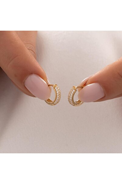 hakan mücevherat Taşlı Halka Küpe 14 Ayar Altın