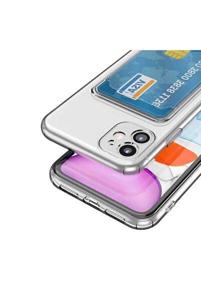 zore iPhone 11 Compatible Card Holder Transparent Senk Setra Clear Silicone Case-No Color