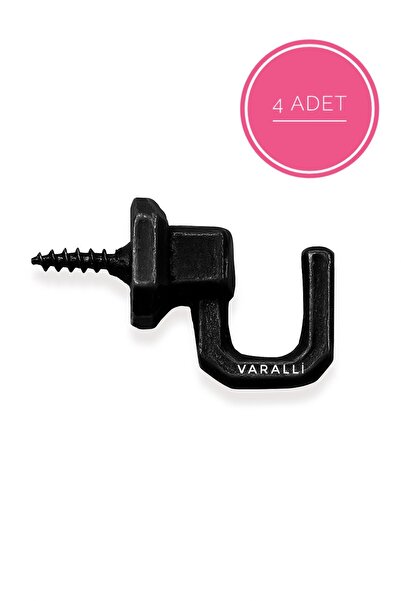 Varalli Siyah Metal Vidalı Askı Kanca 4 Adet – Kupa - Elbise - Fincan - Çanta...