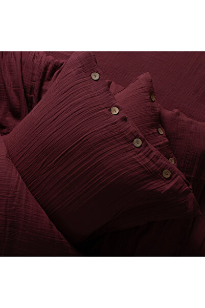 Befera Design Muslin 100% Cotton Double Size Washable Duvet Cover Set Non-Ironing Wine Color