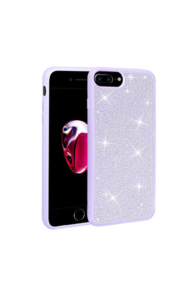 zore iPhone 7 Plus Case Shiny Stone Design Senk Ston Cover - Lilac