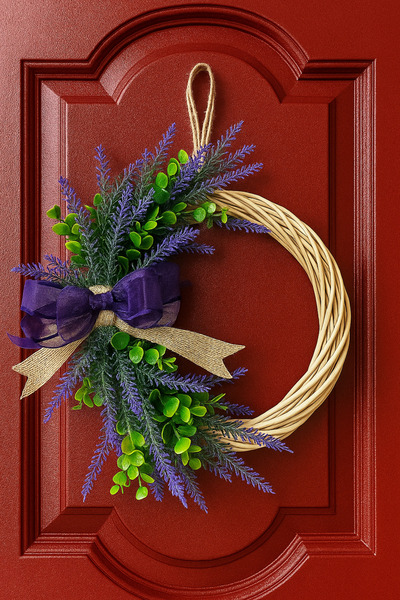 Marrone Lavantalı Kapı Süsü Lavantalı Çelenk