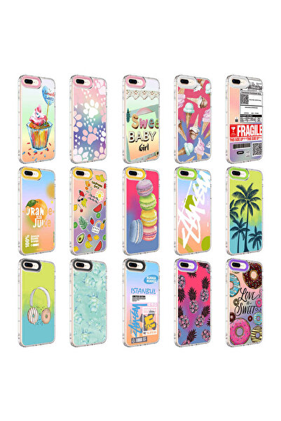 zore iPhone 7 Plus Case Camera Protected Colorful Patterned Hard Silicone Senk Horn Cover - No9