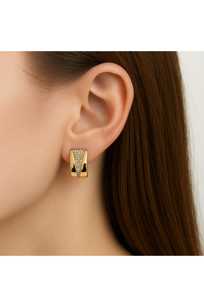AFRODİTGOLDBUJİTERİ Zircon Stone Steel Gold Earrings