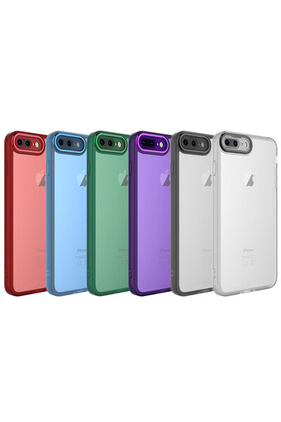 zore iPhone 8 Plus Case Camera Protected Transparent Senk Post Cover - Red