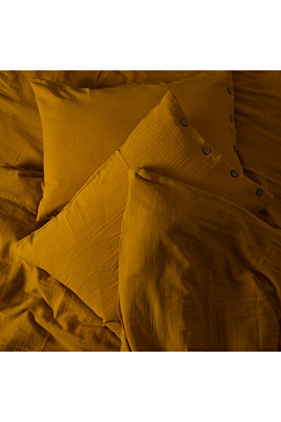 Befera Design Muslin 100% Cotton Double Size Washable Duvet Cover Set Iron-Free Mustard