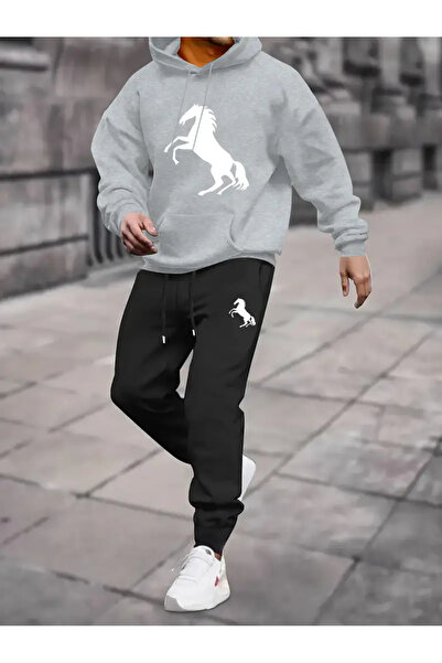 Soothing Space Horse Shaped Printed Fleece Lined Unisex Tracksuit Set