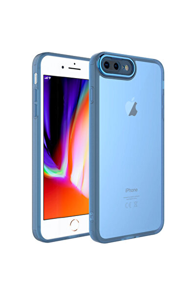 zore iPhone 7 Plus Case Camera Protected Transparent Senk Post Cover - Blue
