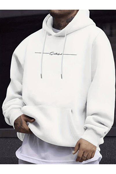 Soothing Space سويت شيرت للجنسين قصة فضفاضة بغطاء رأس مكتوب عليه شكرًا